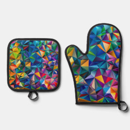 Multicolored triangle shapes  ovenwant & pannenlap set