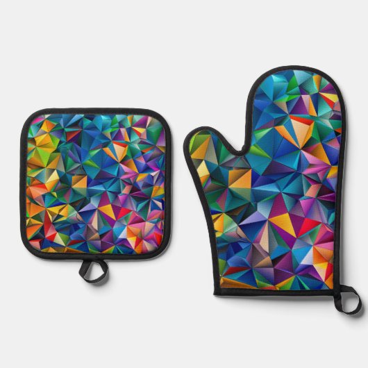 Multicolored triangle shapes  ovenwant & pannenlap set (Voorkant)