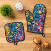 Multicolored triangle shapes  ovenwant & pannenlap set (Top down)