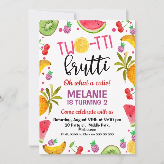 Multicolored Two-tti Frutti 2nd Birthday Kaart (Voorkant)