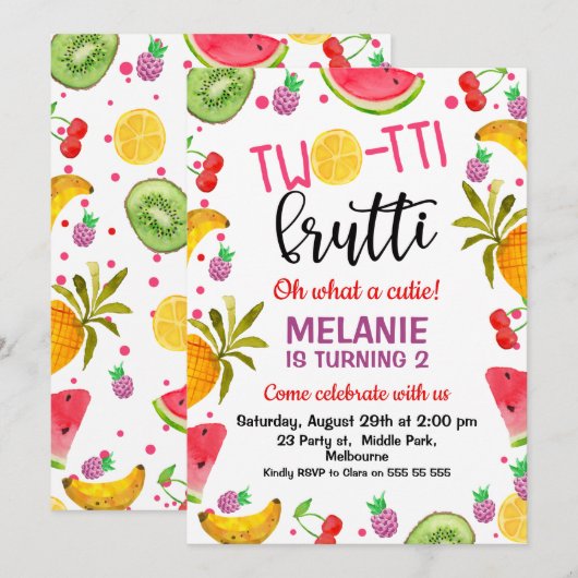 Multicolored Two-tti Frutti 2nd Birthday Kaart (Voorkant / Achterkant)