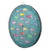 Multicolored vis op Blauwgroen Dartbord (Voorkant Rechts)
