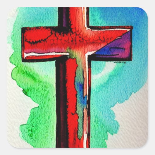 Multicolored Waterverf Cross Sticker (Voorkant)