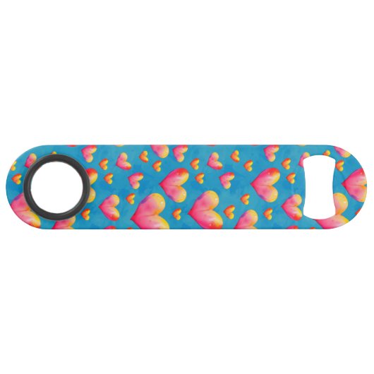 Multicolored Waterverf Hearts Bar Sleutel Speed Flessenopener (Achterkant Horizontaal)