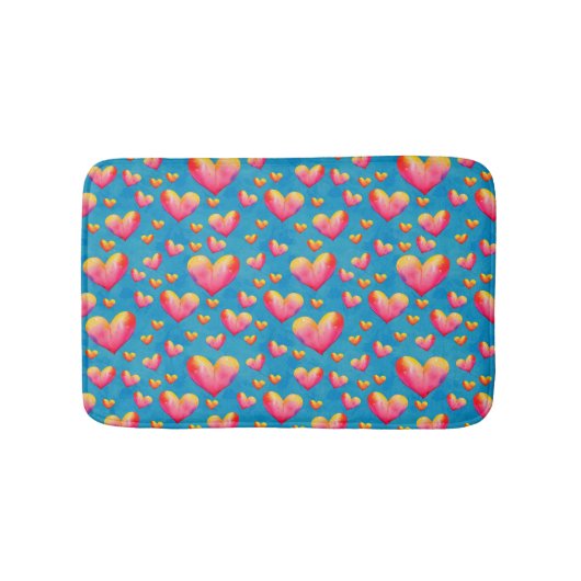 Multicolored Waterverf Hearts Bath Mat (Voorkant)