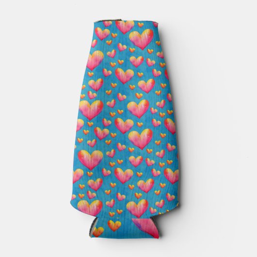 Multicolored Waterverf Hearts Bottle Cooler (Voorkant)