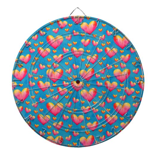 Multicolored Waterverf Hearts Dart Board Dartbord (Voorkant)