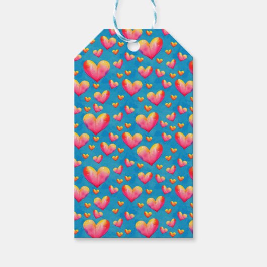 Multicolored Waterverf Hearts Gift Labels Cadeaulabel (Voorkant)