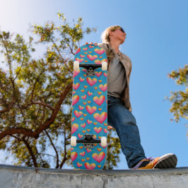 Multicolored Waterverf Hearts Skateboard