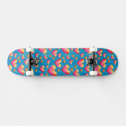 Multicolored Waterverf Hearts Skateboard (Horizontaal)