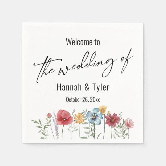 Multicolored Waterverf Meadow Wildflower Welkom Servet (Voorkant)