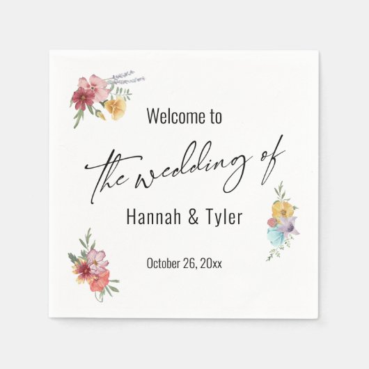 Multicolored Waterverf Meadow Wildflower Welkom Servet (Voorkant)