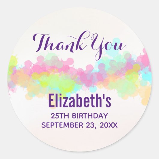 Multicolored Waterverf Splash Dank u Klassiek Ronde Sticker (Voorkant)
