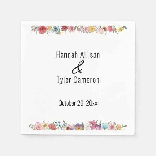 Multicolored Waterverf Wildbloemen Aangepast Servet (Voorkant)