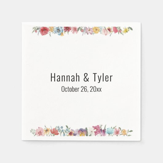 Multicolored Waterverf Wildbloemen Aangepast Servet (Voorkant)