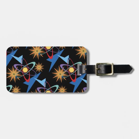 Multicolorf patroon voor ruimtevaarttijdperk bagagelabel (Voorkant horizontaal)