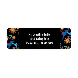 Multicolorf patroon voor ruimtevaarttijdperk etiket