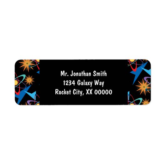 Multicolorf patroon voor ruimtevaarttijdperk etiket (Voorkant)