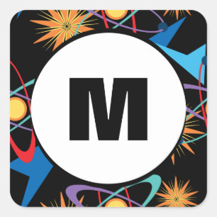 Multicolorf patroon voor ruimtevaarttijdperk vierkante sticker