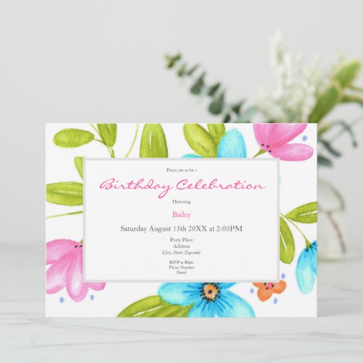 Multicolorful Waterverf Bouquet Kaart (Staand voorkant)