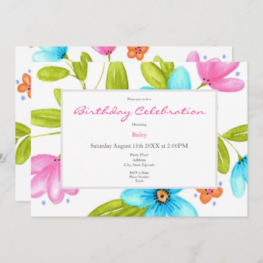 Multicolorful Waterverf Bouquet Kaart (Voorkant / Achterkant)