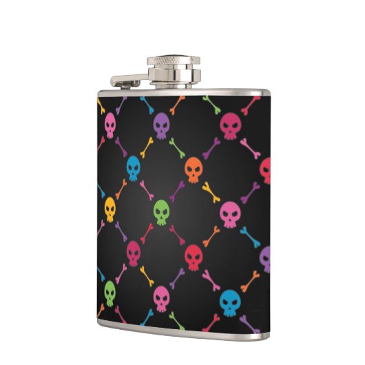 Multicolorpatroon met schedels heupfles (Links)