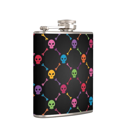 Multicolorpatroon met schedels heupfles (Rechts)