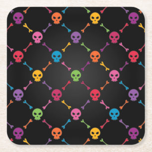 Multicolorpatroon met schedels kartonnen onderzetters