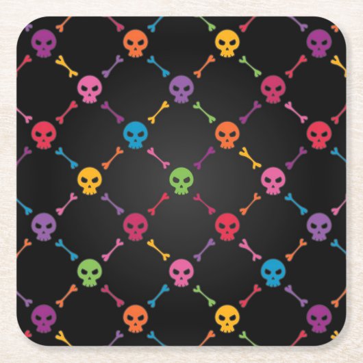 Multicolorpatroon met schedels kartonnen onderzetters (Voorkant)
