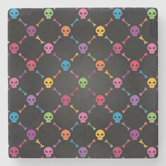 Multicolorpatroon met schedels stenen onderzetter (Voorkant)