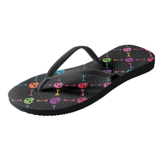 Multicolorpatroon met schedels teenslippers (Schuin)