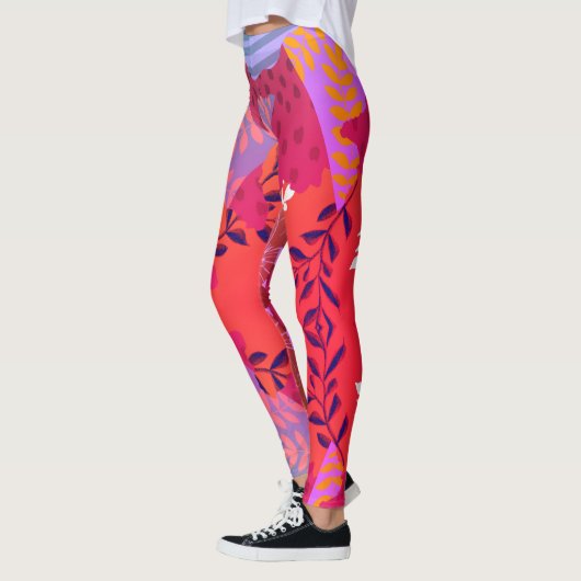 Multicolour abstracte bloemcollage kunst leggings (Links)