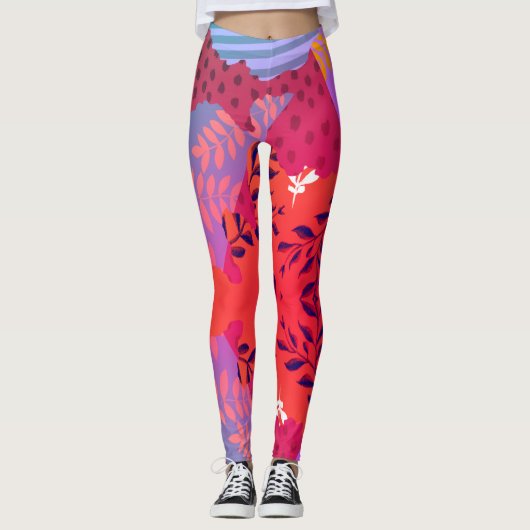 Multicolour abstracte bloemcollage kunst leggings (Voorkant)