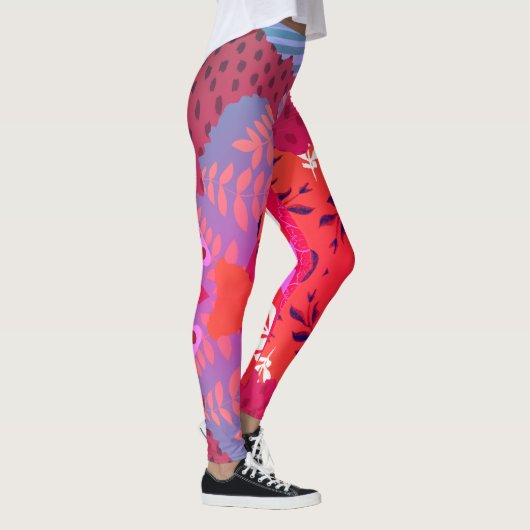 Multicolour abstracte bloemcollage kunst leggings (Rechts)