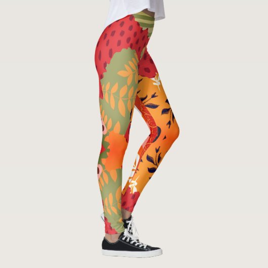 Multicolour abstracte bloemcollage kunst leggings (Rechts)