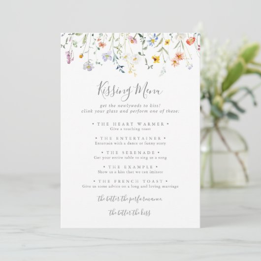 Multicolour Bloemen Bruiloft Kussen Menu Game Kaar (Staand voorkant)