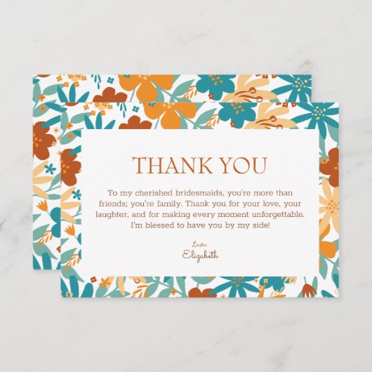 Multicolour Bright Retro Chique bruidsmeisje Heart Bedankkaart (Voorkant / Achterkant)