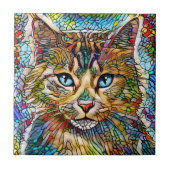 Multicolour Cat 705 Mozaïek Glas in lood Stijl Tegeltje (Voorkant)