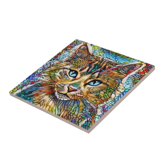 Multicolour Cat 705 Mozaïek Glas in lood Stijl Tegeltje (Zijkant)