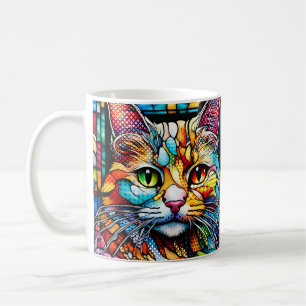 Multicolour Cat 708 Glas in lood Mozaïek Stijl Koffiemok