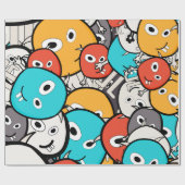 Multicolour Doodle Monster Cartoon Cadeaupapier (Vlak)