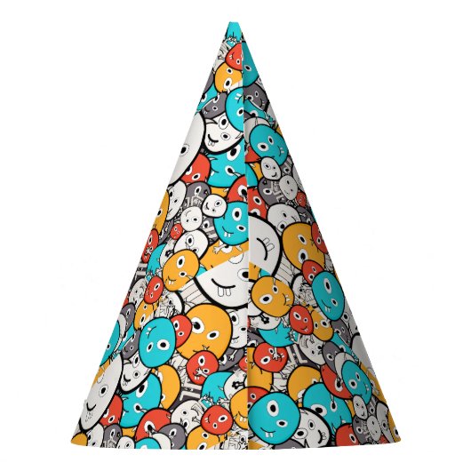 Multicolour Doodle Monster Cartoon Feesthoedjes (Achterkant)