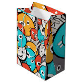 Multicolour Doodle Monster Cartoon Medium Cadeauzakje (Voorkant Gekanteld)