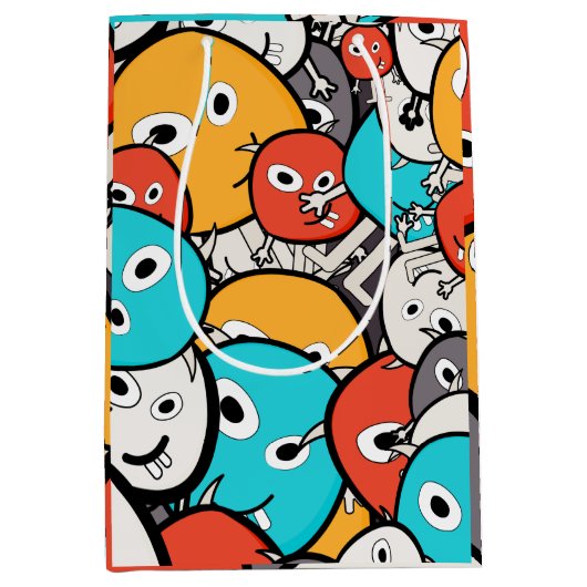 Multicolour Doodle Monster Cartoon Medium Cadeauzakje (Voorkant)