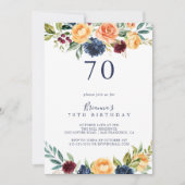 Multicolour Elegant Bloemen 70e Verjaardagsfeest Kaart (Voorkant)
