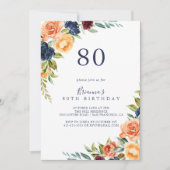 Multicolour Elegant Bloemen 80ste Verjaardagsfeest Kaart (Voorkant)