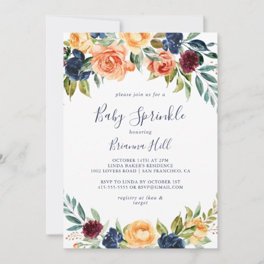 Multicolour Elegant Bloemen Baby Sprinkle Uitnodig Kaart (Voorkant)