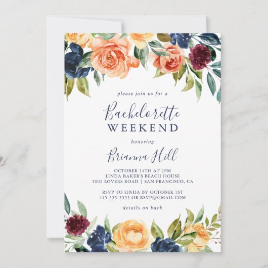 Multicolour Elegant Bloemen Bachelorette Weekend Kaart (Voorkant)