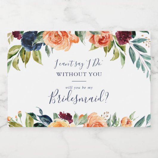 Multicolour Elegant Bloemen Bruidsmeisje voorstel Sparkling Wijnetiket (Enkel label)