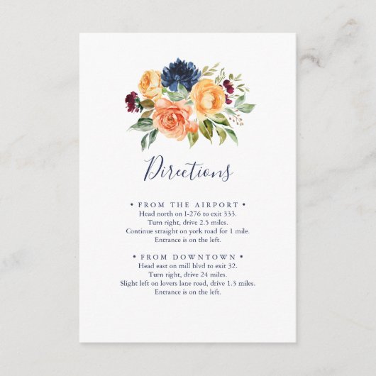 Multicolour Elegant Bloemen Bruiloft Routebeschrij Informatiekaartje (Voorkant)